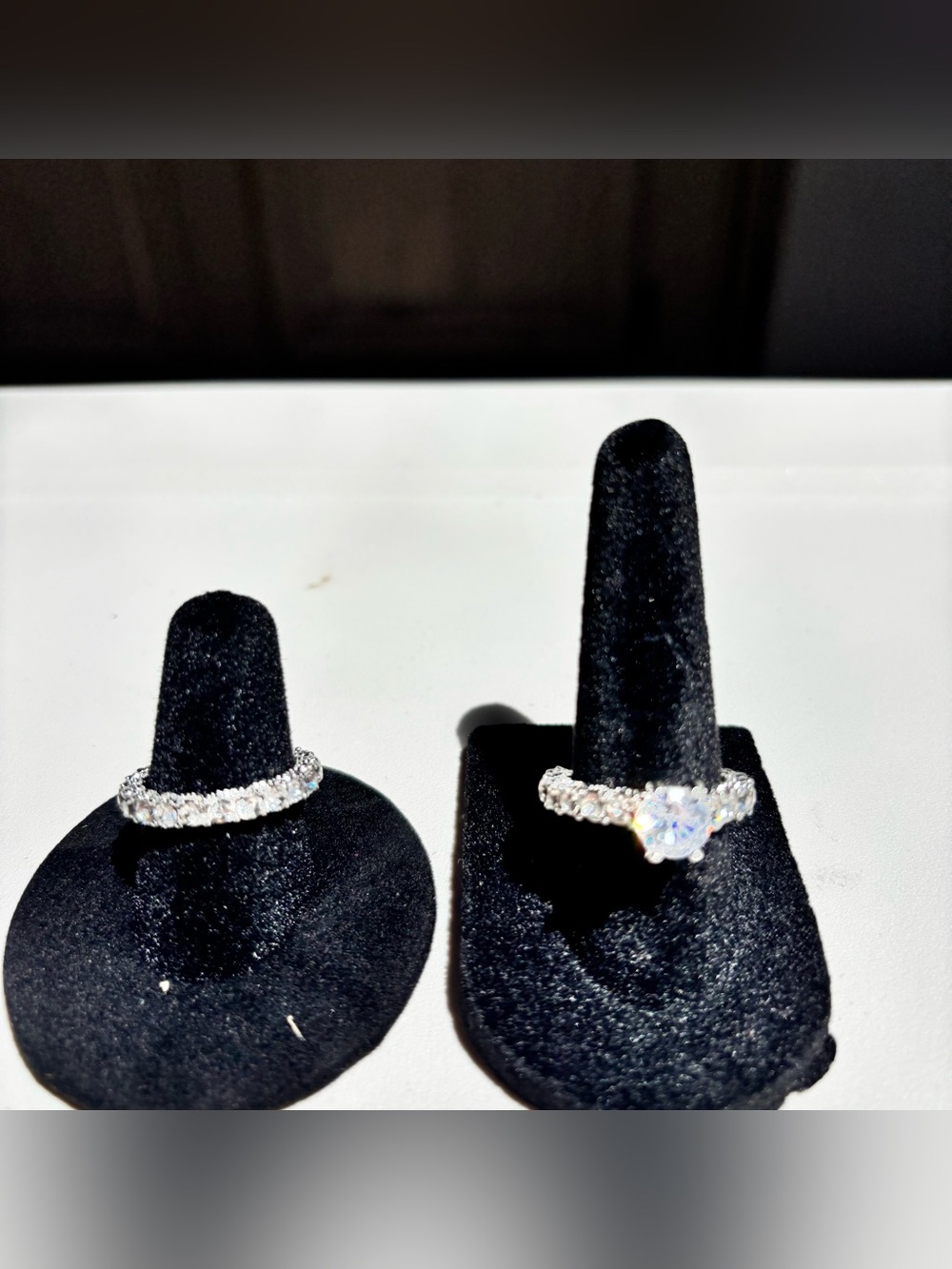 Sparkling  CZ Halo Engagement Ring with Matching Band - Silvery  Size 7